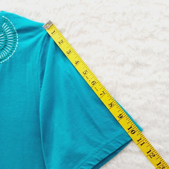 T-Shirt Size L Teal Embroidered Grandma Pullover Casual Soft Girl Chic Resort - Picture 7 of 12